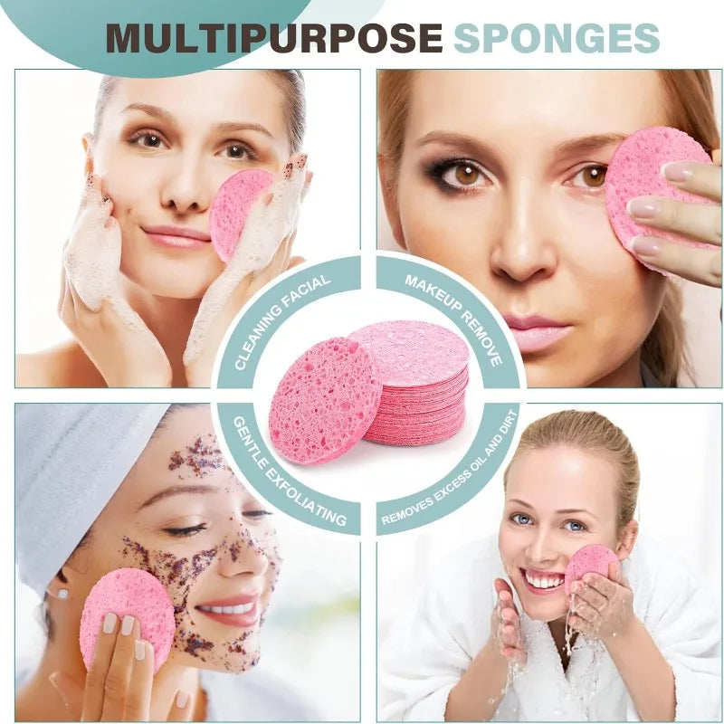 50-1000Pcs Compress Face Wash Puff Natural Wood Pulp Sponge Face Wash Puff Foaming Face Puff Cosmetic Puff Face Cleansing Sponge