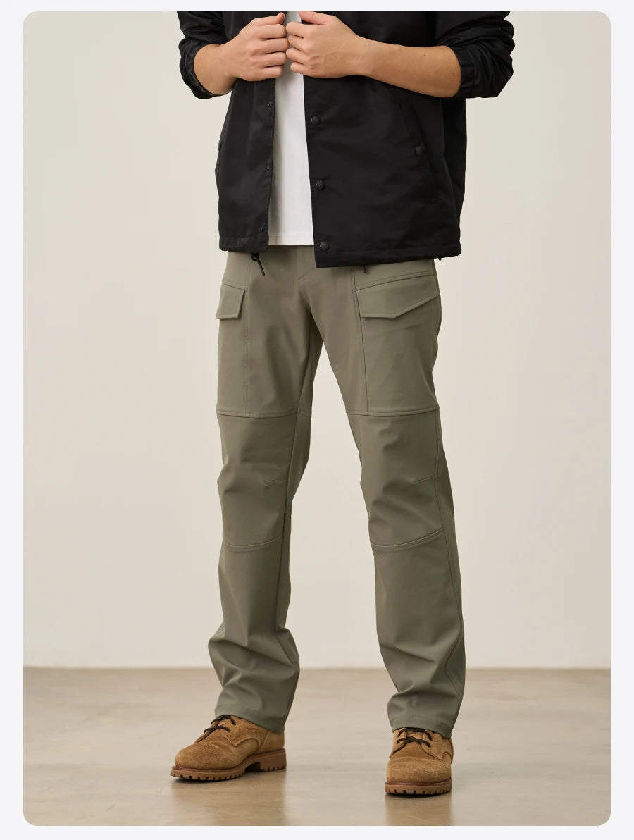 SIMWOOD 2026 Spring New Loose Straight Water Repellent Softshell Pants Men Elastic Hiking Trouser