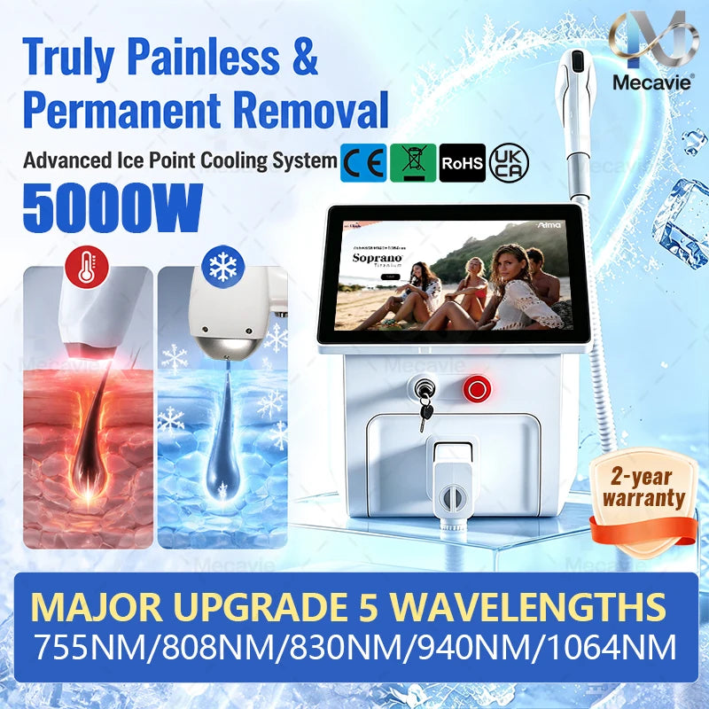 2026 New Diode Laser Hair Removal 755 808 830 940 1064nm 5waves Professional Cooling Head Design Delivers Painless Epilation