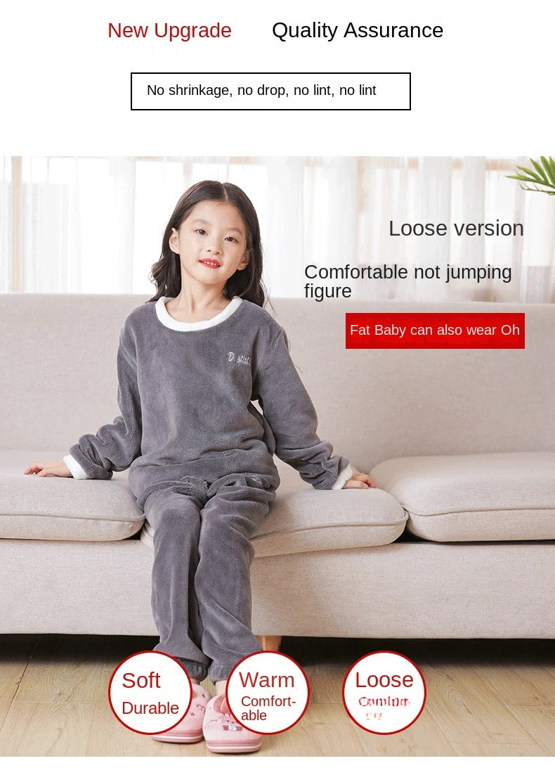 Flannel Pajama Pullover Top Winter Toddler Children Baby Coral Fleece Warm Sweatshirt Pant 2pcs Boy Girl Kids Fall Sleepwear Set
