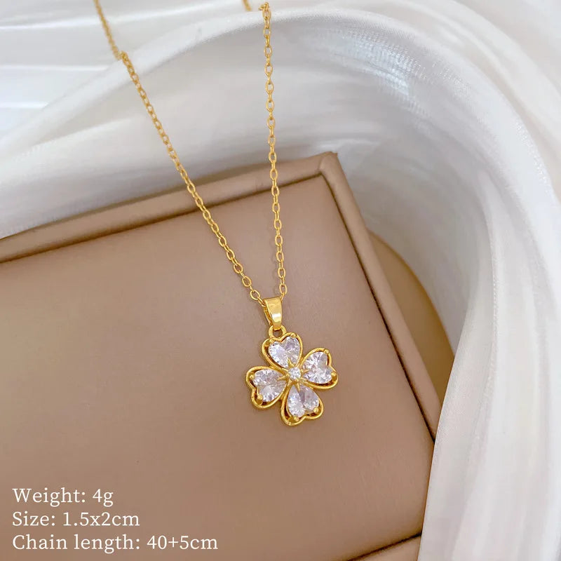 Full Zircon Cross Necklace For Women'S Gold Color Anti-Tarnish Titanium Steel Jewelry