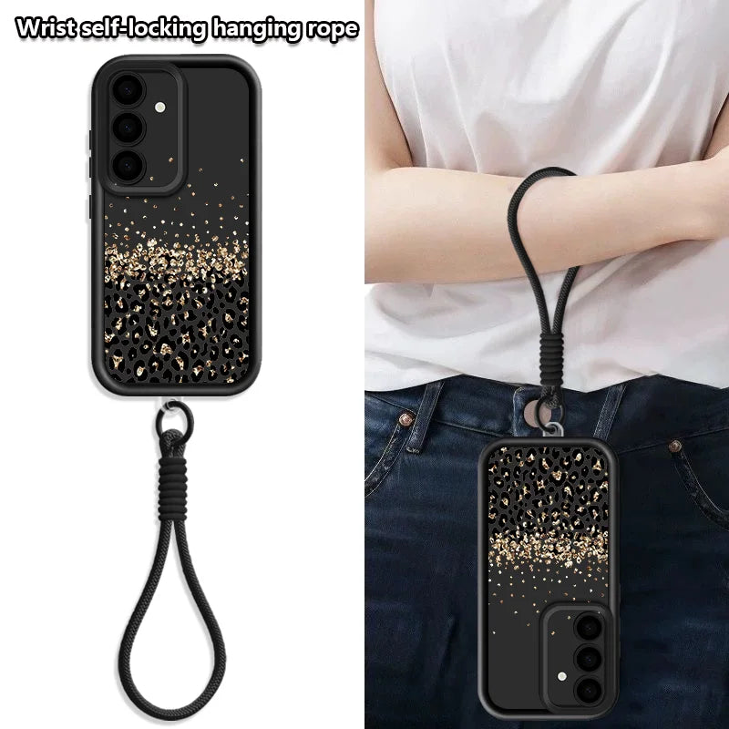 Leopard Print Wrist Lanyard Phone Case For Samsung Galaxy S26 S24 S25 Ultra S23 S25 FE A57 A17 A56 A16 A37 A55 A15 A25 TPU Cover