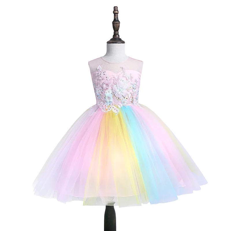 1-9Y Kids Princess Style Girls Dress Mesh Skirt Puffy Children Sleeveless Vest Wedding Party Ceremony Flower Girl Outfit Elegant