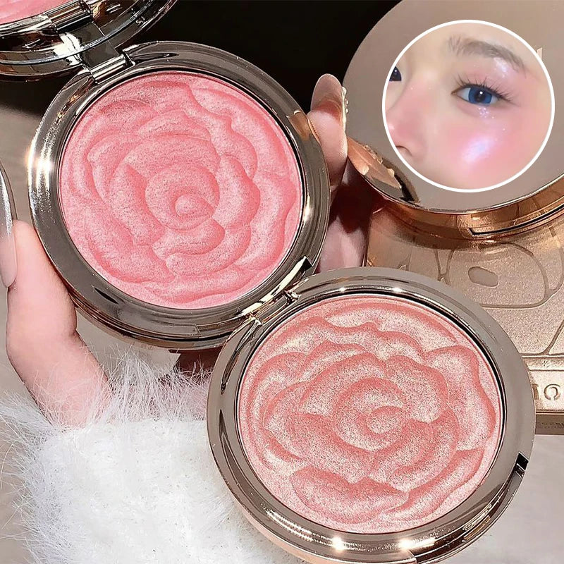 Rose Embossed Blush Powder, Shimmery Finish, Multiple Pink Shades Available, Floral Texture Design, Ideal for Daily Face Makeup