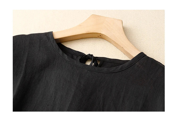 Korean Style Summer Fashion Solid Color Simple Basic Cotton Linen Dress for Women Good Quality Half Sleeve Elegant Frock Female