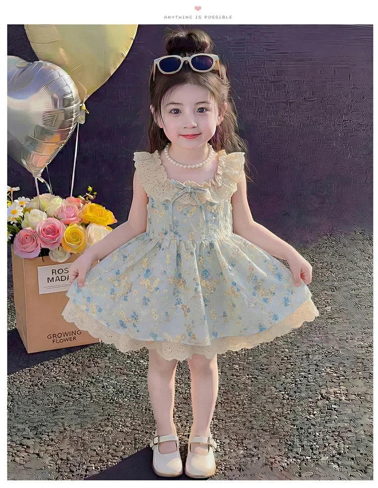 2026 New Baby Summer Girls Printed Dress, Princess Kids Sweet Fashion Party Dress 2-7T