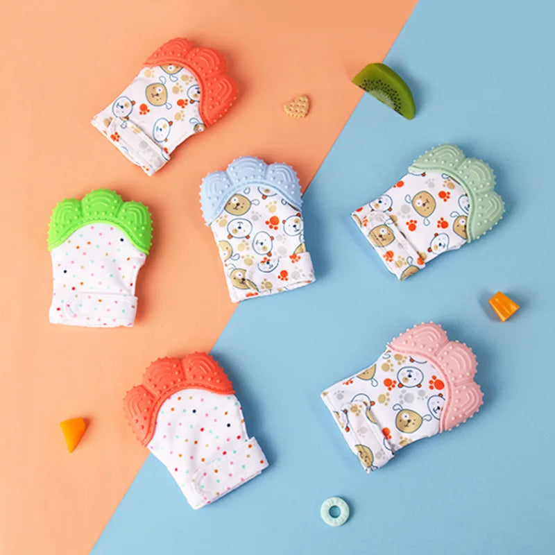 Cartoon Printed Baby Teether Mittens Chewing Gloves For Children & Babies Teethers Anti Eating Hand Teething Toys Baby Stuff