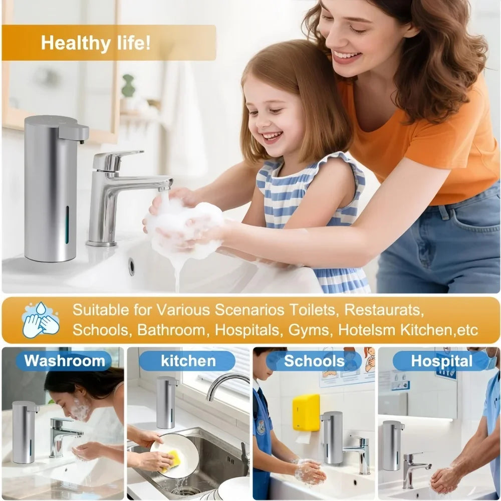 Dispensador de jabón de espuma con sensor de acero inoxidable, automático, sin contacto, infrarrojo, de pared o de escritorio para baño en casa