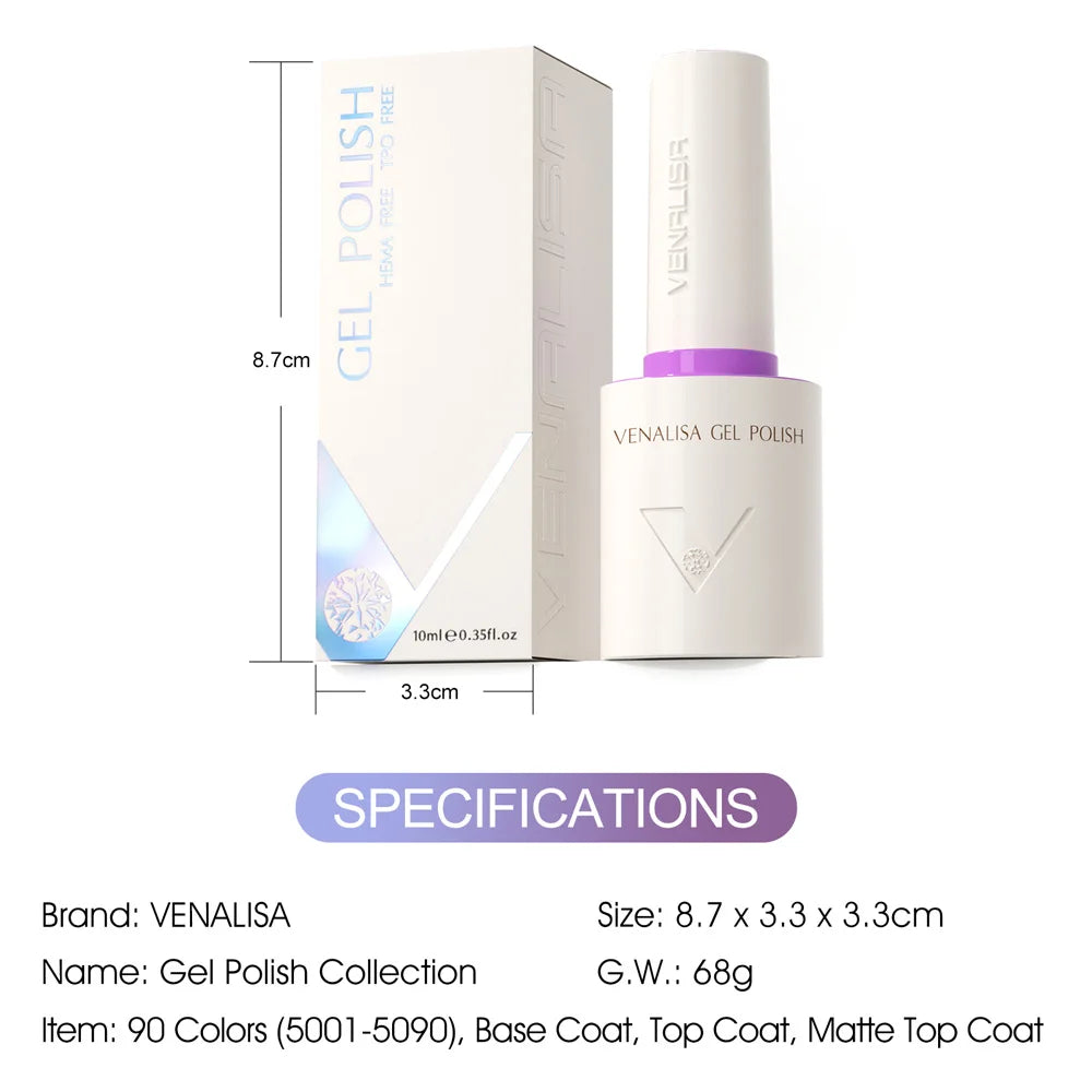 Venalisa 10ml Nail Gel Polish - HEMA/TPO Free Soak-Off UV LED Gel