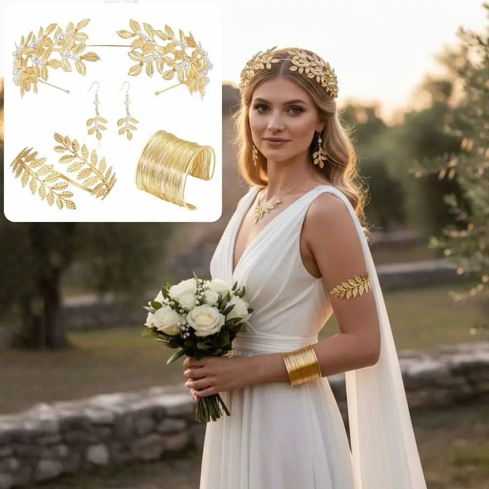 Baroque Women'S'S Wedding Jewelry Set Bridal Earrings Gold Greek Goddess Hair Jewelry Headpiece Bracelet Rhinestone Jewelry Set