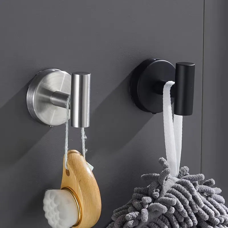 Ganchos de toalla de baño de acero inoxidable 304, ganchos negros para abrigos y batas, ganchos de pared redondos para baño, organizador de cocina, herrajes