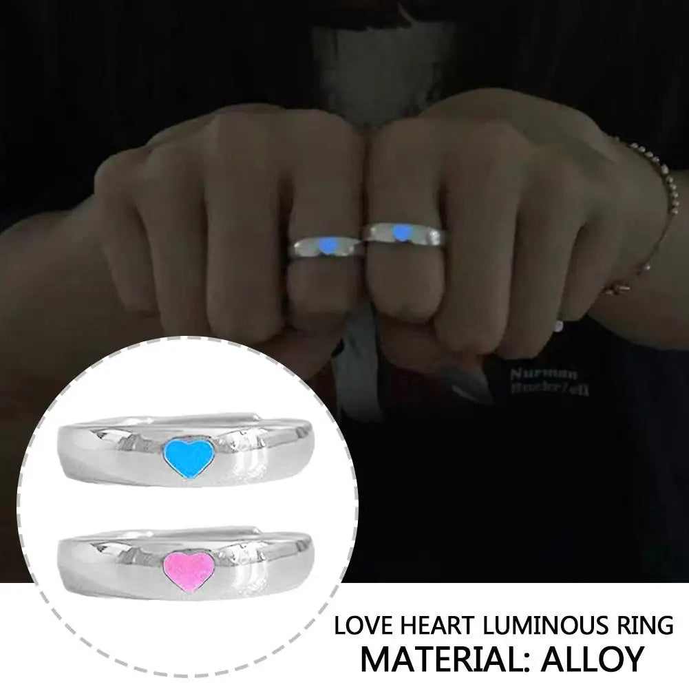 Adjustable Punk Noctilucent Cute Star Heart Love Rings Luminous Glow In The Dark for Men Women Lover Gifts Halloween Party