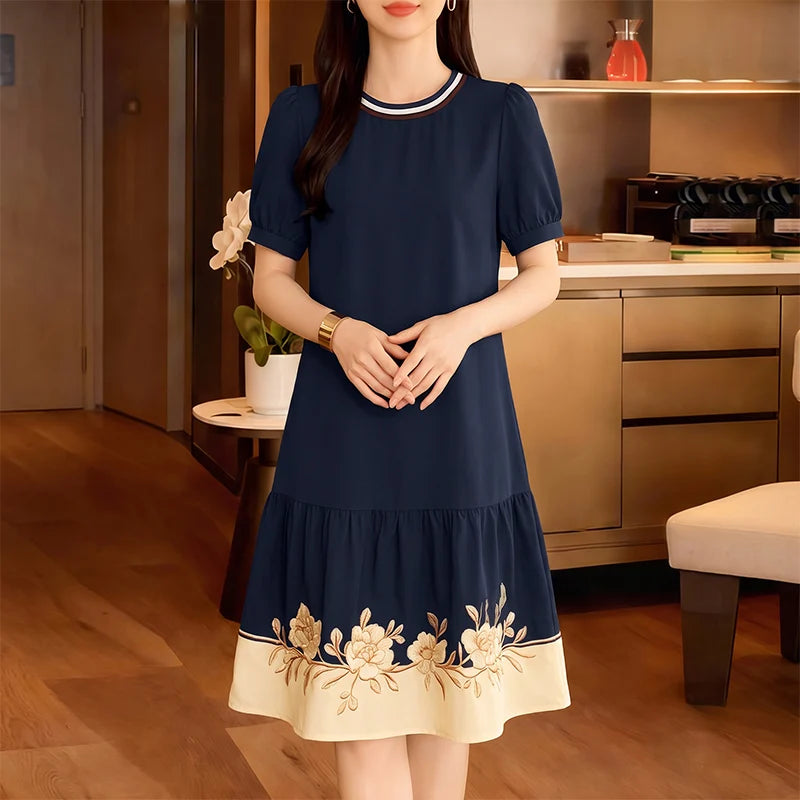 ZANZEA Stylish Floral Printed Dress Summer Women Short Sleeve Ruffled Hem Sundress Casual O-Neck Holiday Beach Knee Length Robe