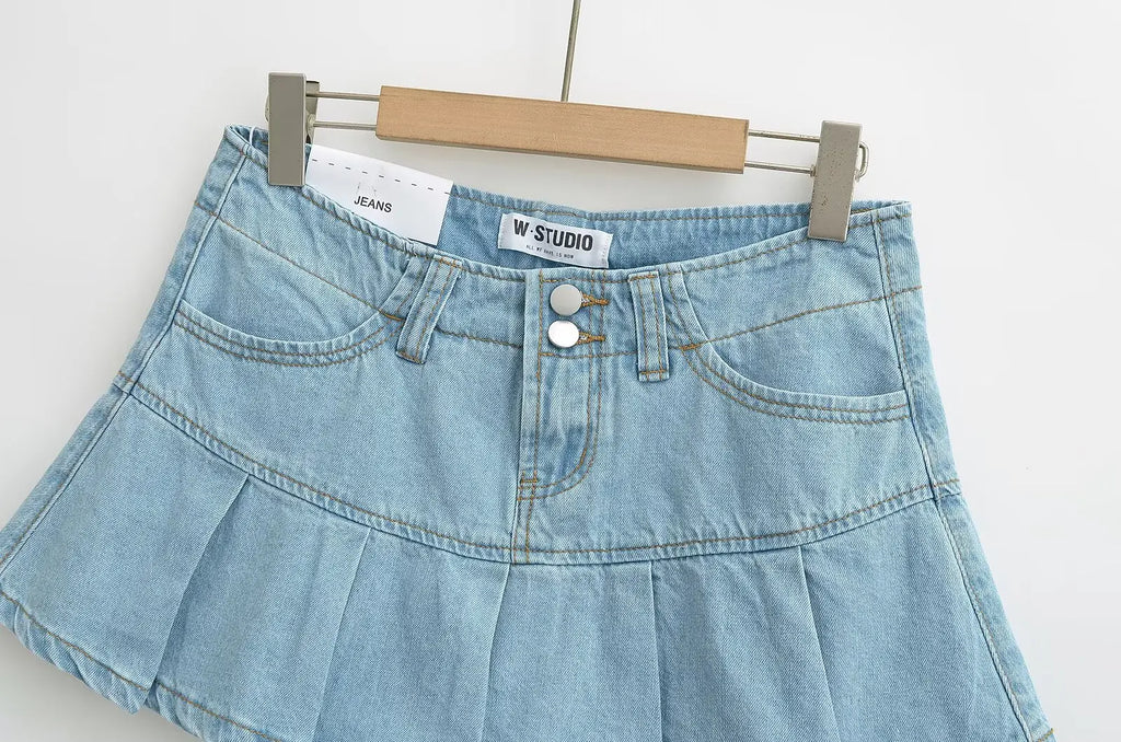 4 colors 2025 Y2K Low Waist Pleated Mini Skirt American Retro Women Package Hips Ruffles Short Skater Skirts With Shorts lining