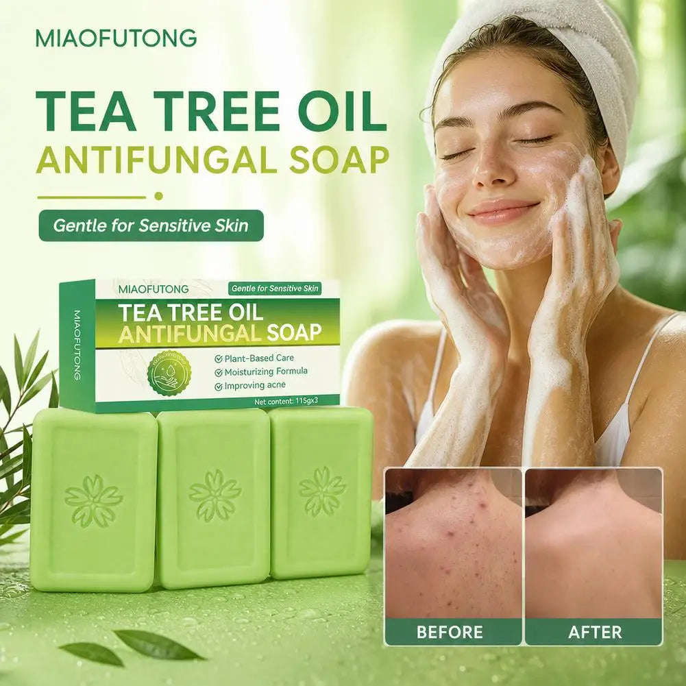 3PCS Tea Tree Oil Soap Acne Clearing Bar Natural Plant Deep Cleansing Bar Body Face Wash For Oily Acne-Prone Sensitive Skin Care
