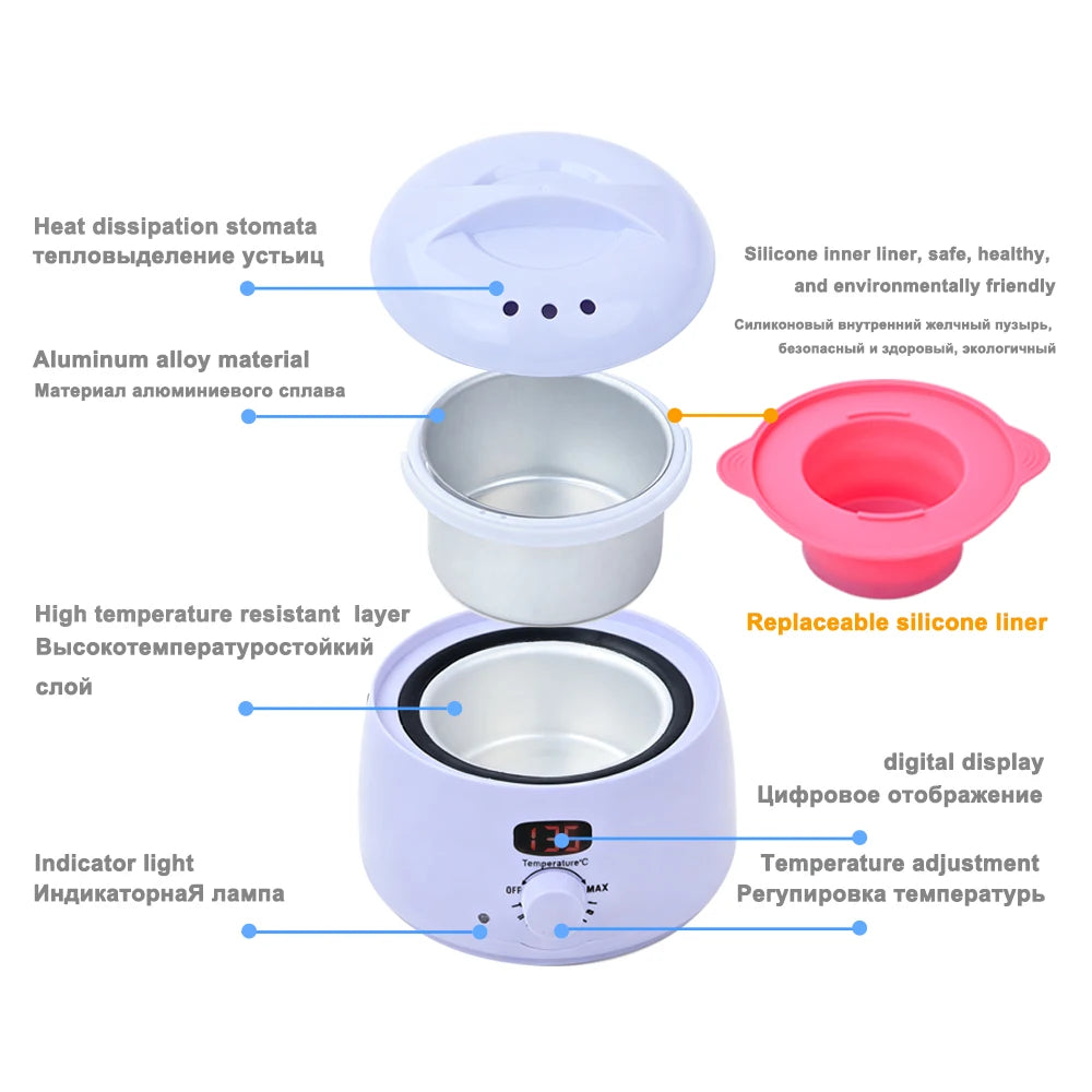 500ML Wax Heater with Wax Melting Pot Paraffin Heater Suitable for Full-Body Hair Removal for Men and Women USB Wax Warmer set