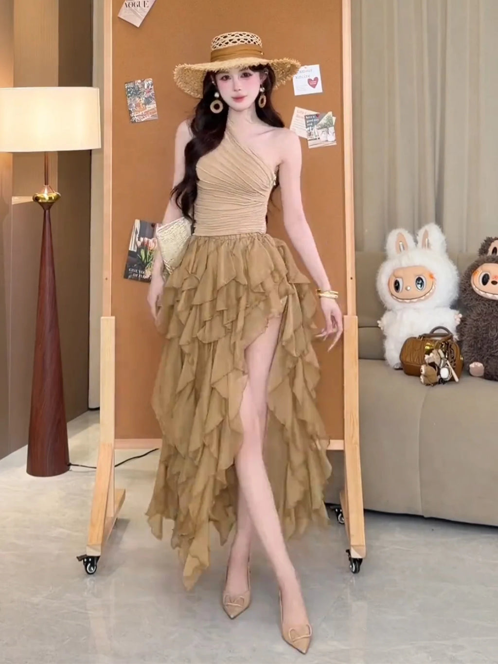 Asymmetric Cake Skirt Half-length Women's Fashion Summer 2026 Pure Desirable Spicy Girl Vacation Style Long Skirt with Lace