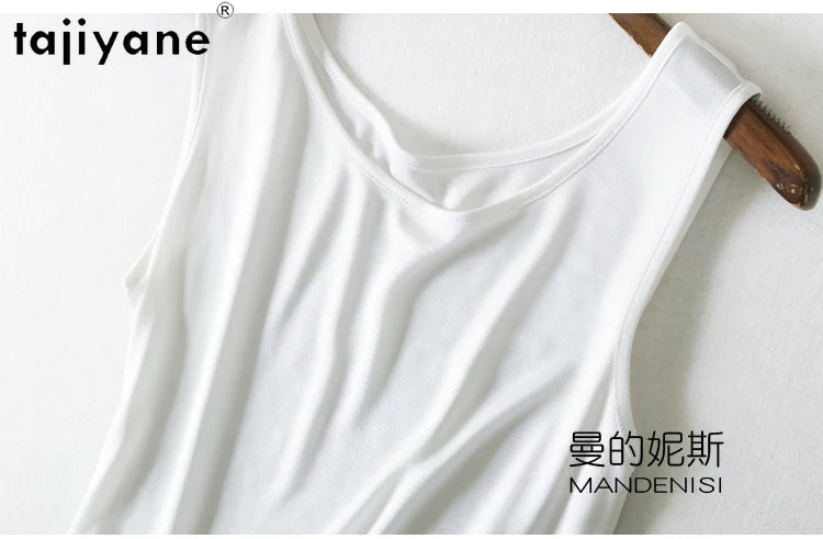 TAJIYANE 70% Mulberry Silk Tank Tops for Woman Elegant Sleeveless Summer Tops 2025 Solid Color Silk Vest Ladies Clothes кроп топ