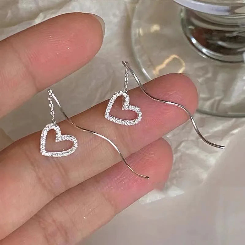 Rose Gold Threader Drop Earrings for Women Long Hanging Zircon Crystal Piercing Jewelry