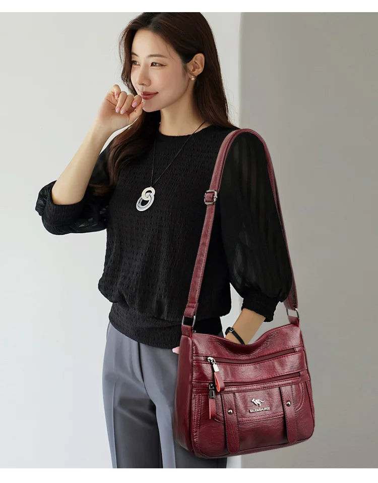 Trendy Women's Soft Leather Shoulder Bag Large Capacity Diagonal Crossbody Bag Street Style Matron Bag Fashionable All-Match
