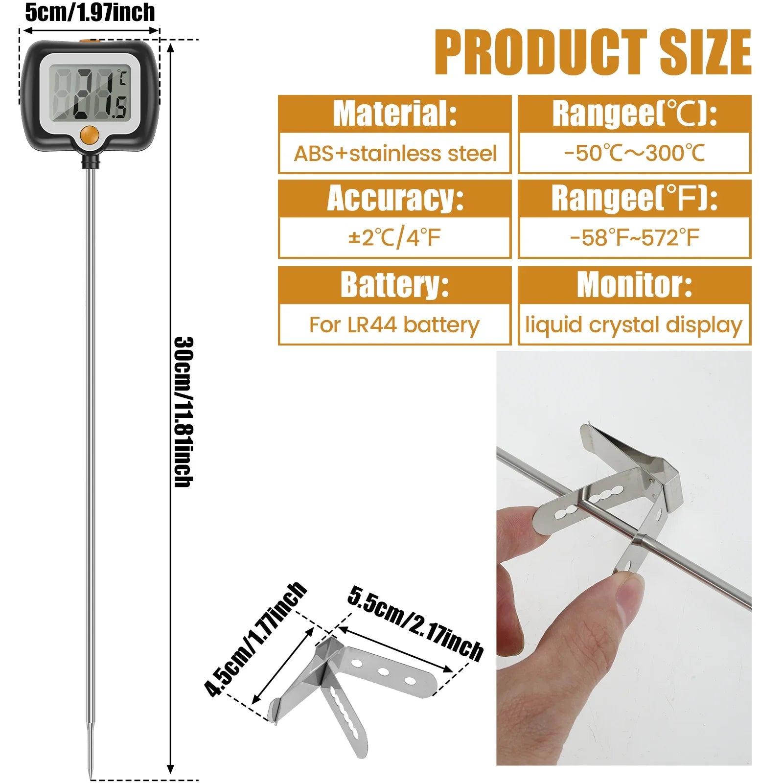 Food Thermometer Digital Real-Time Reading Meat And Beverage Thermometer With LCD Display 180 Degree Rotating Kitchen Thermomet