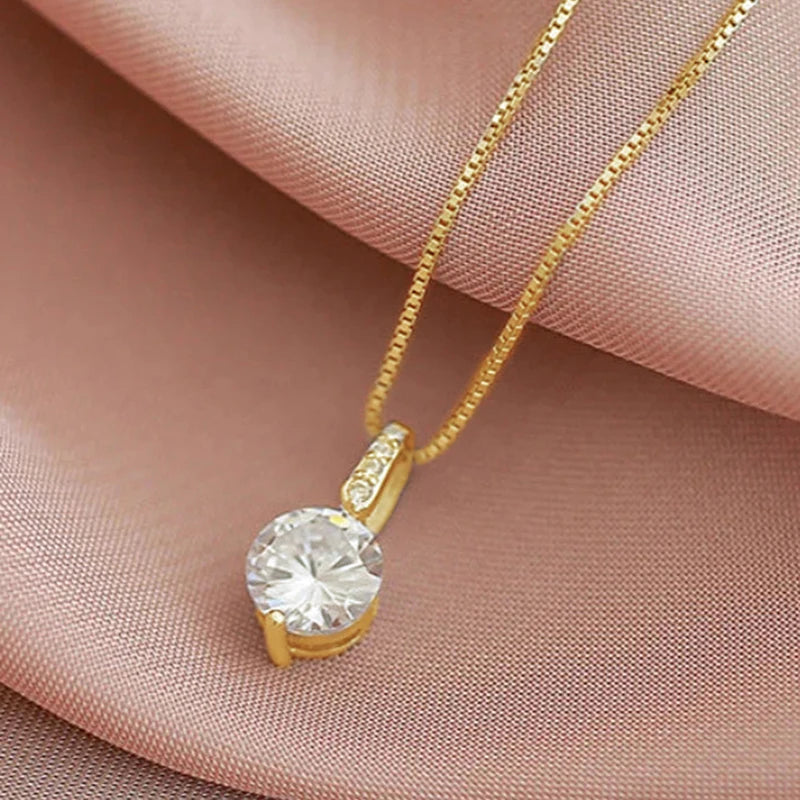 Huitan Eternity Pendant Necklace With Round Cubic Zirconia And Elegant Women'S'S Accessories For Wedding Classic Jewelry