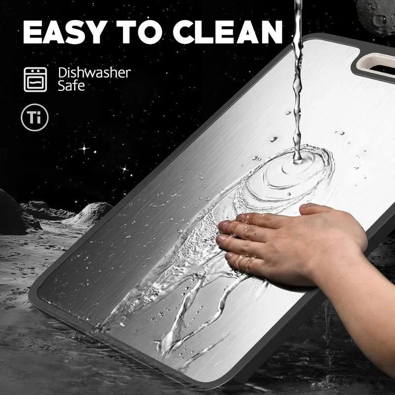 Tabla de cortar de cocina antibacteriana 2 en 1 de doble cara, de acero inoxidable y paja de trigo, con surco para jugos y marco antideslizante para cocinar
