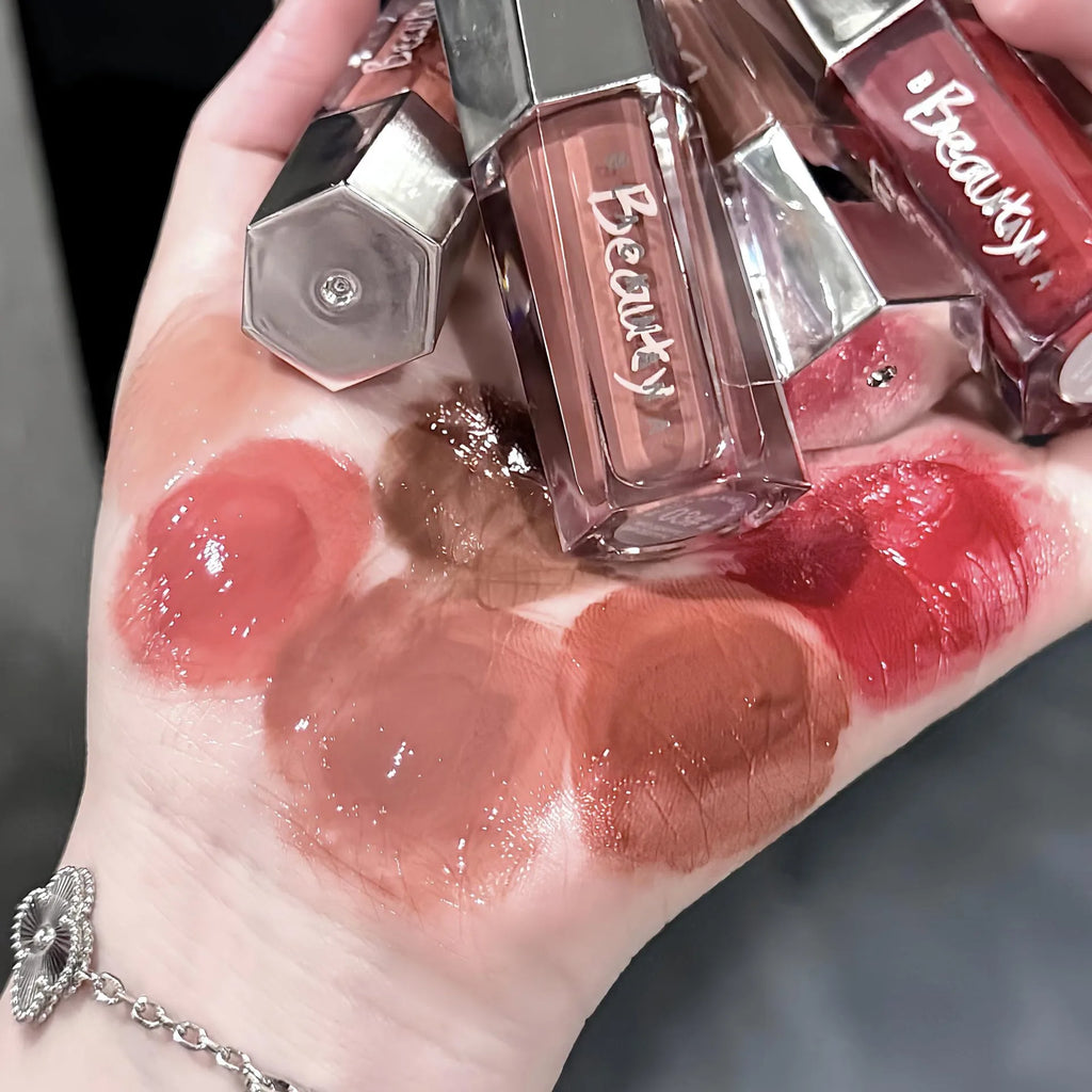 Ice Transparent Brown Lip Gloss Moisturizing Glossy Liquid Lipstick Water Light Glass Mirror Lip Glaze Long-lasting Beauty Lips
