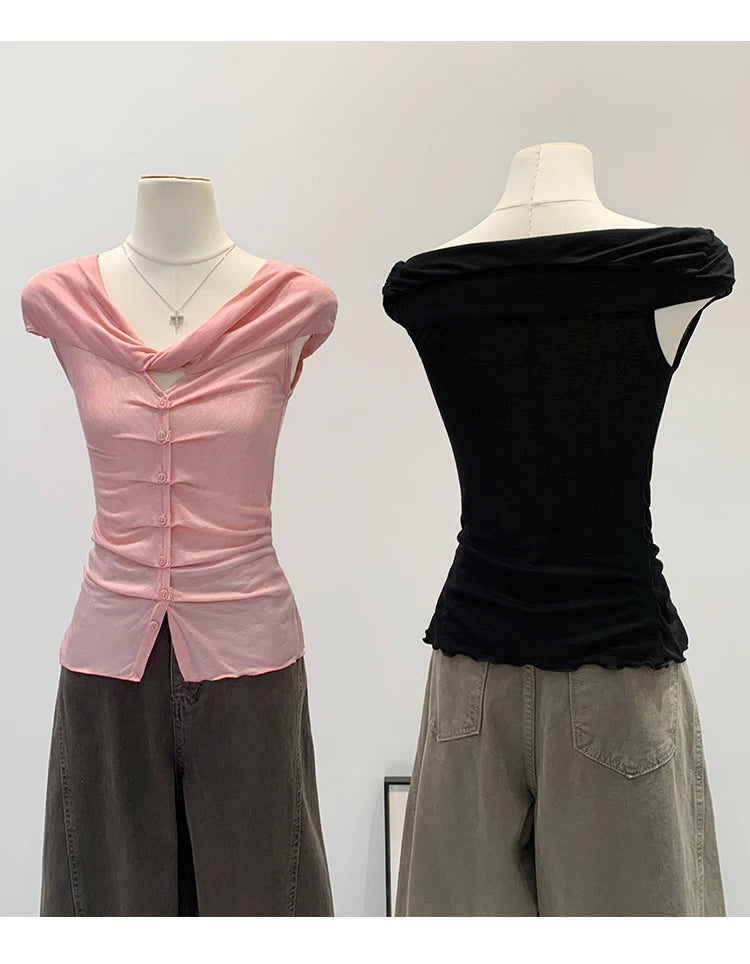 Lace V-Neck Sleeveless T-Shirt Women's Korean Style Spring New High-End Feeling Top Comfortable Breathable Pure Color Spring