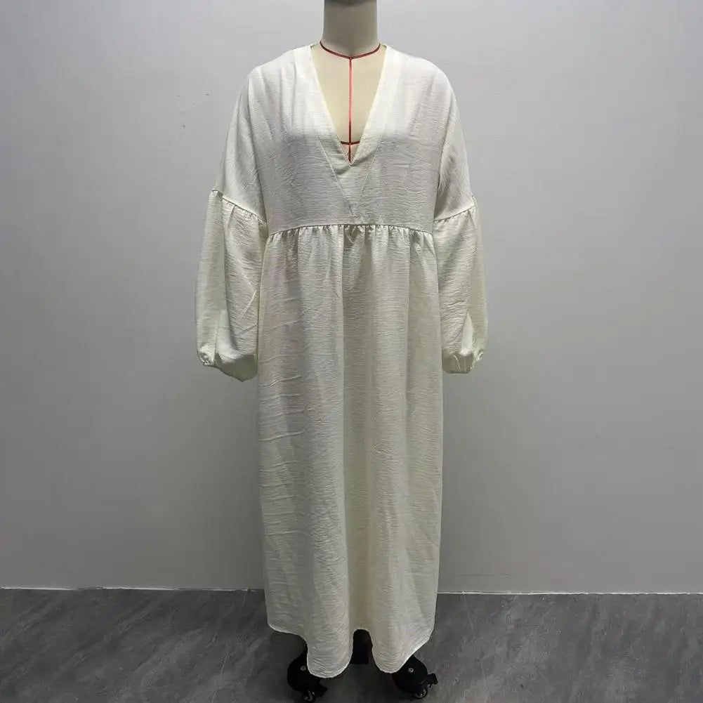 Women Dress Loose Fit Dress Women’s V Neck Maxi Dress Puff Sleeve A-line Flowy Sundress Casual Boho Beach with 3/4 Sleeves