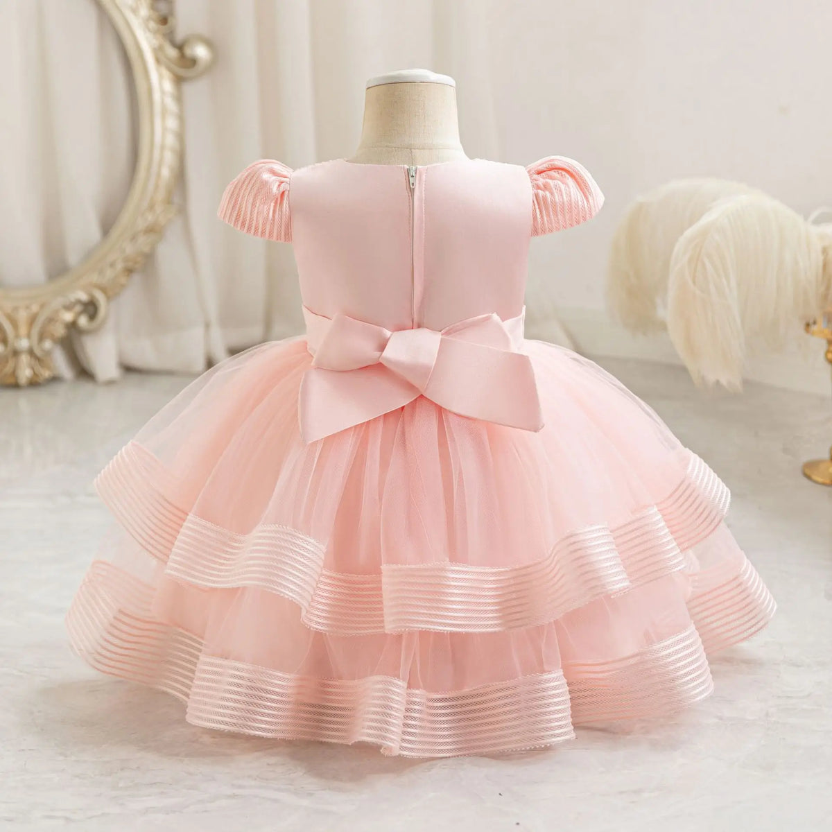 HETISO Striped Wedding Party Dress for Girls Baby Christmas Holiday Layered Gown Toddler Kids Beaded Clothing 6M-4 Years
