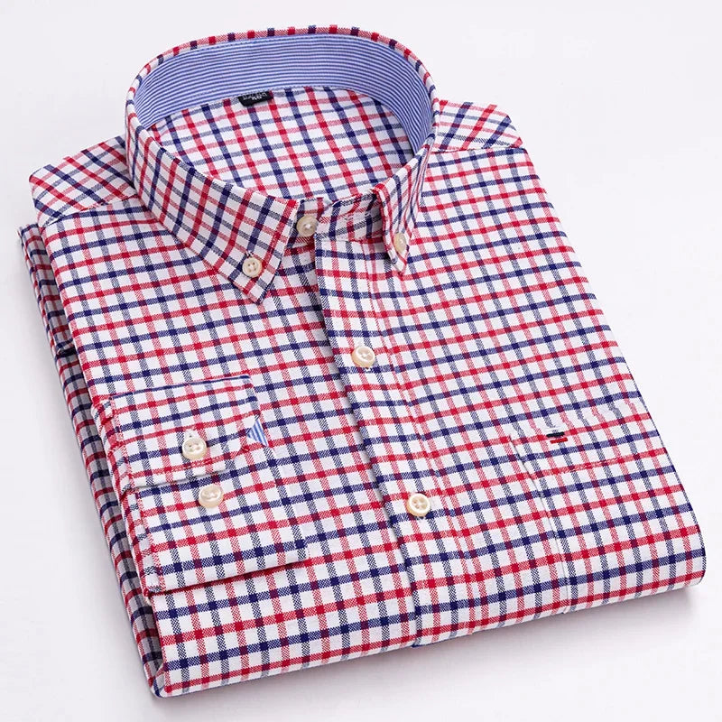 Pure Cotton Oxford Mens Shirt Long Sleeve Casual Plain Solid Regular Fit Classic Dress Shirt For Men