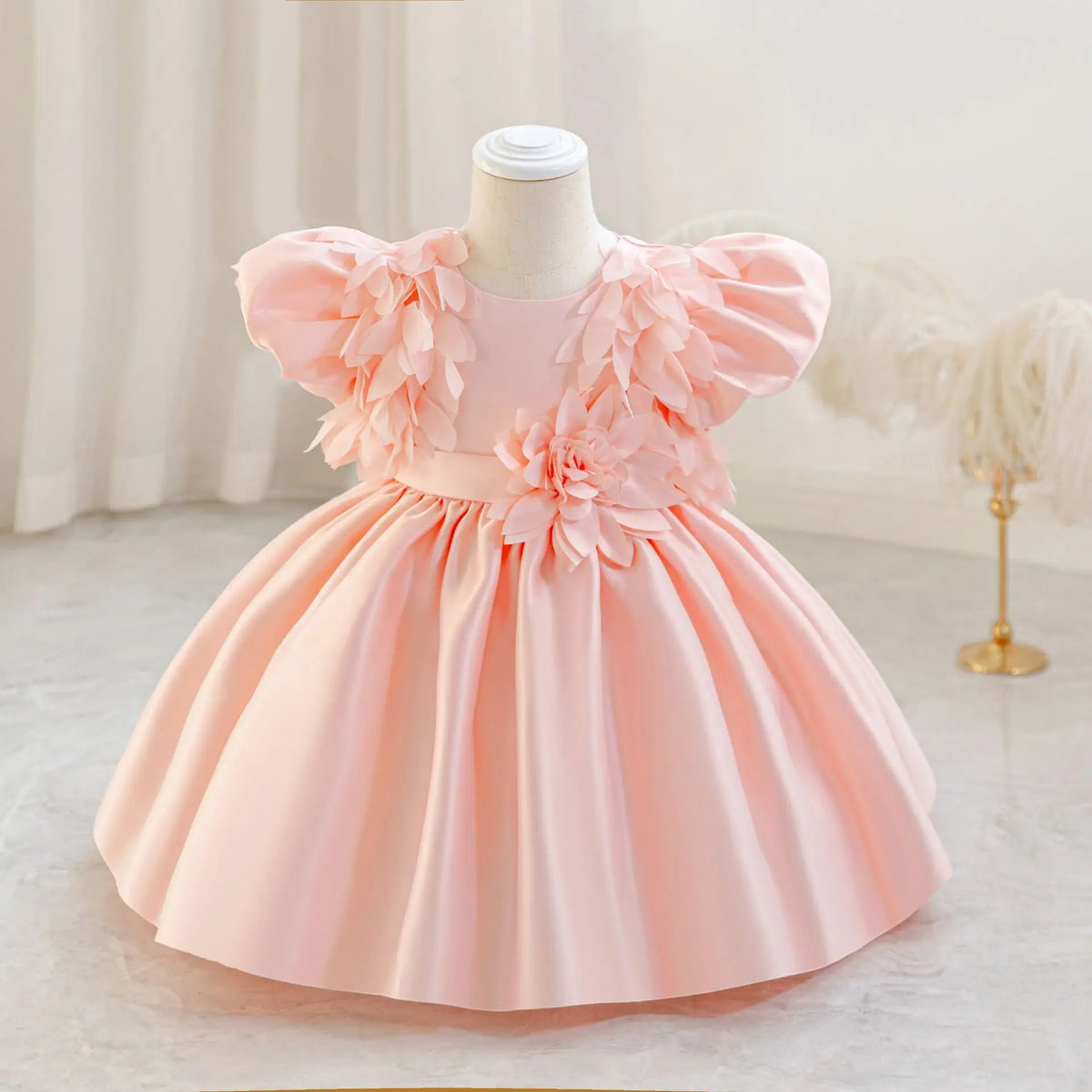 HETISO Leaf Appliques Baby Party Dress Casual Satin Kid's Princess Gown for Girls Ages 1-4 Young Child Clothes