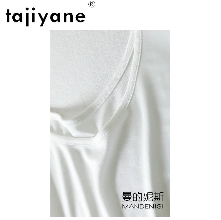 TAJIYANE 70% Mulberry Silk Tank Tops for Woman Elegant Sleeveless Summer Tops 2025 Solid Color Silk Vest Ladies Clothes кроп топ
