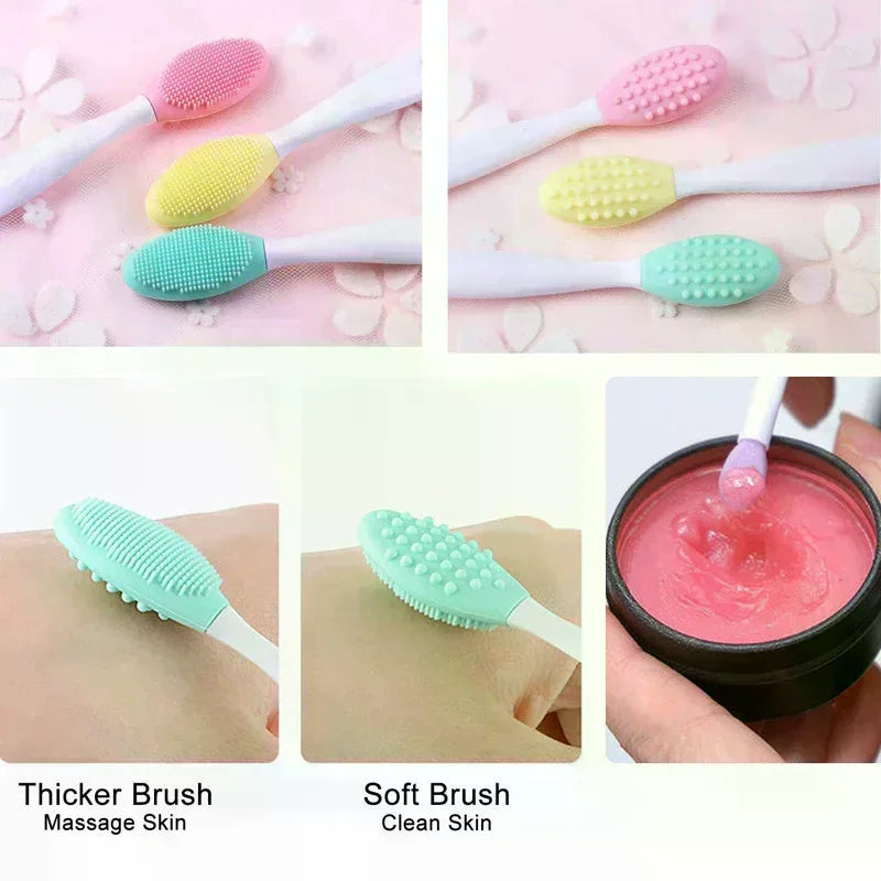Double-headed Silicone Brush Skin Care Lip Exfoliating Facial Cleansing Face Scrub Nose Clean Brush Lipstick Lip Balm Applicator