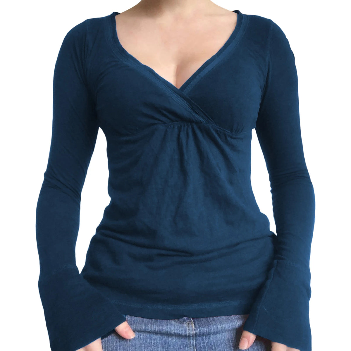 Maemukilabe Women's V-Neck Long Sleeve T-Shirt - Vintage Y2k Style