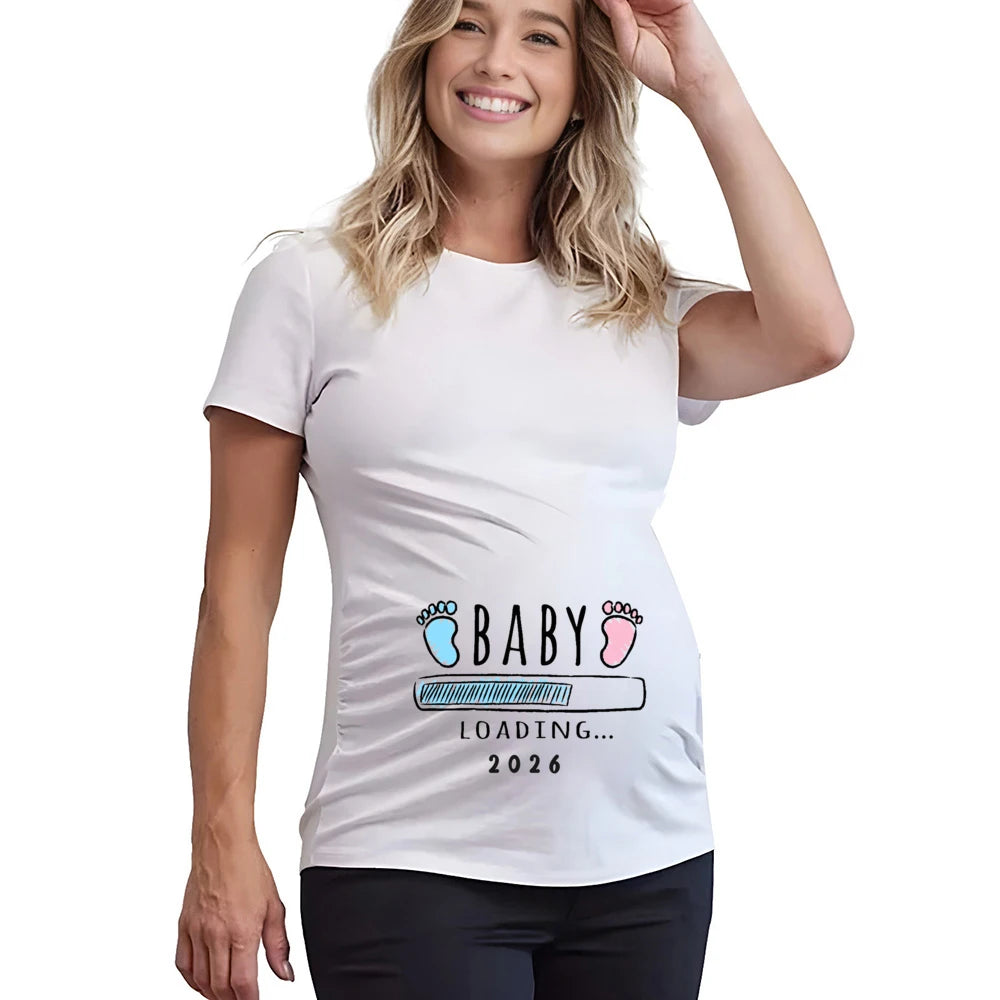 Pregnancy Announcement T Shirt For Expectant Moms Cute Baby Loading 2026 Print Short Sleeve Tee