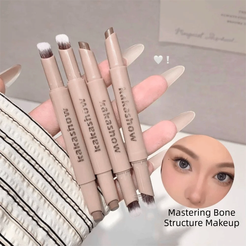 Long Lasting 3D Contouring Pen Waterproof Cream-Textured Facial Contour Stick 2in1 Design With Brush Nose Shadow Contour Pen