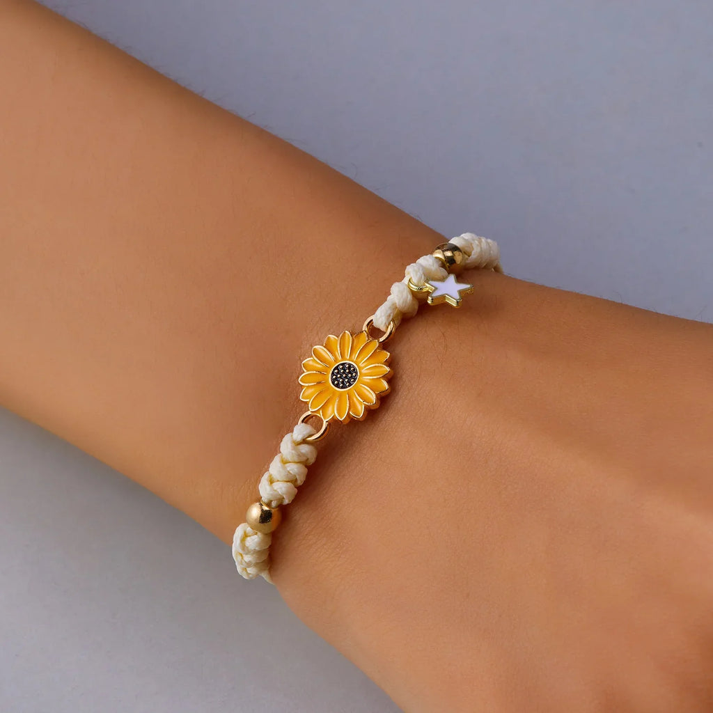 Simple Handmade Braided Sunflower Bracelets for Women, Colorful Adjustable Friendship Good‑Luck Fashion Jewelry Gift