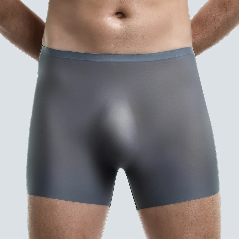 Men'S Underwear Men'S 3D Stamping Ice Silk Boxers Seamless Thin Boxers Lengthened Sports Summer Short Shorts Head