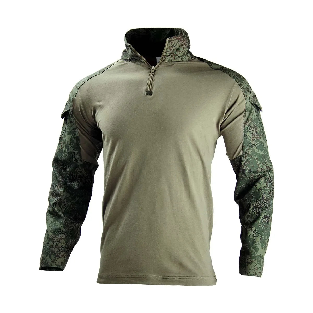 Outdoor Long Sleeve Tactical Shirts Combat Shirt 1/4 Zipper Ripstop Cotton Wear-Resisting Camo Airsoft T Shirts Men Clothing