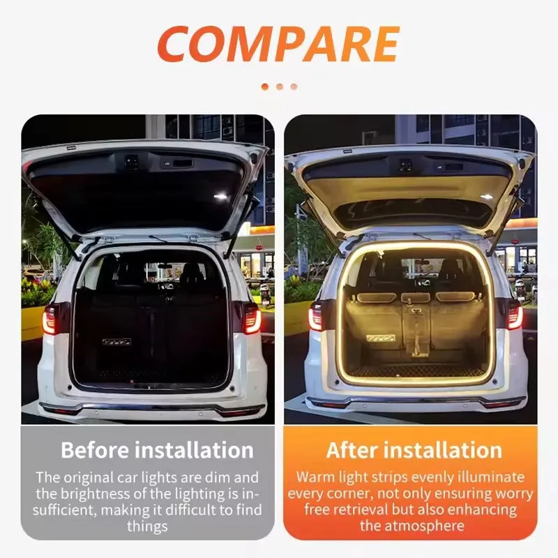 LED Trunk Lighting Lights Dynamic Flowing Flexible Light Strip On/Off Scanning Atmosphere Lamp Waterproof for Car Accessories