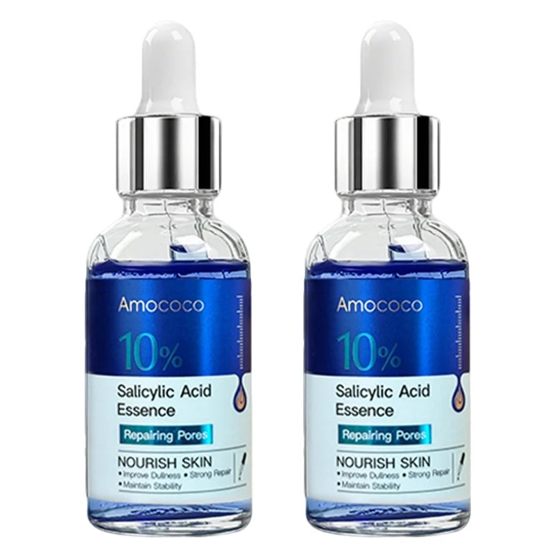 Amococo 2pcs Facial Serum 30ml 10% Salicylic Acid Essence Vitamin C Essence Hyaluronic Acid Face Serum Moisturizing Hydrating Skin Care Brightening Nourishing Essence for Daily Face Care
