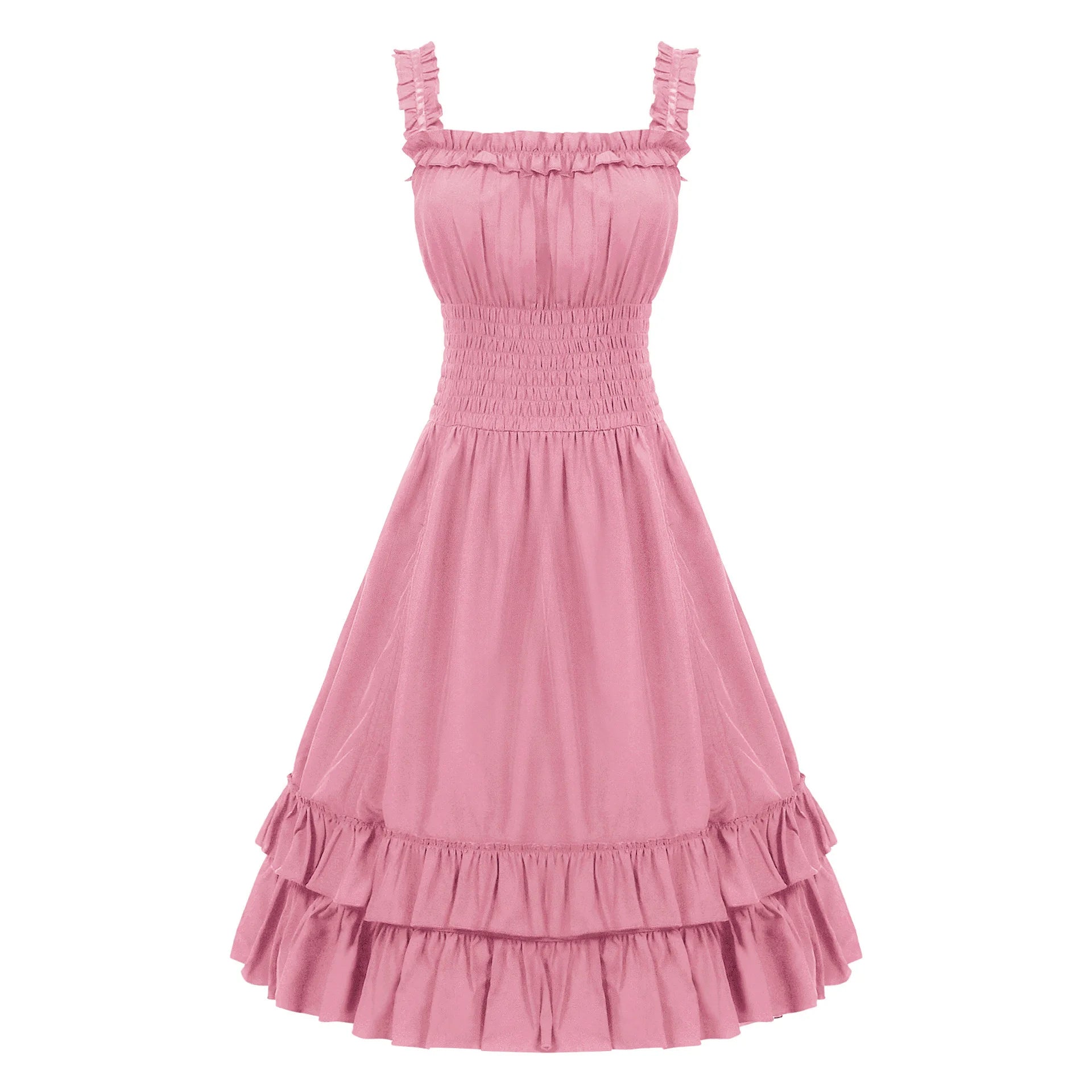 2026 Vintage Victorian Ruffle Midi Dress,High Waist A Line Women Sling Dress,Medieval Cosplay Party Dress for Women Summer Beach