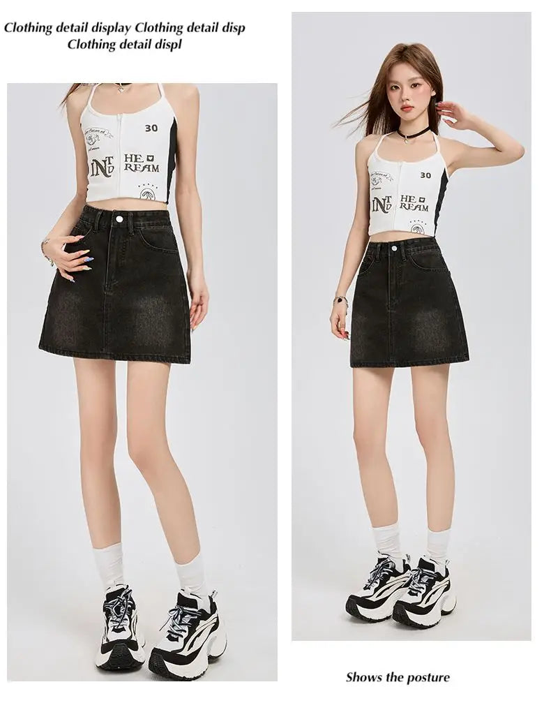 Harajuku Denim Plaid Skirt Women Sexy Multiple Pockets Mini Skirts Vintage Y2K New Fashion 2025 Lady Casual Versatile Streetwear