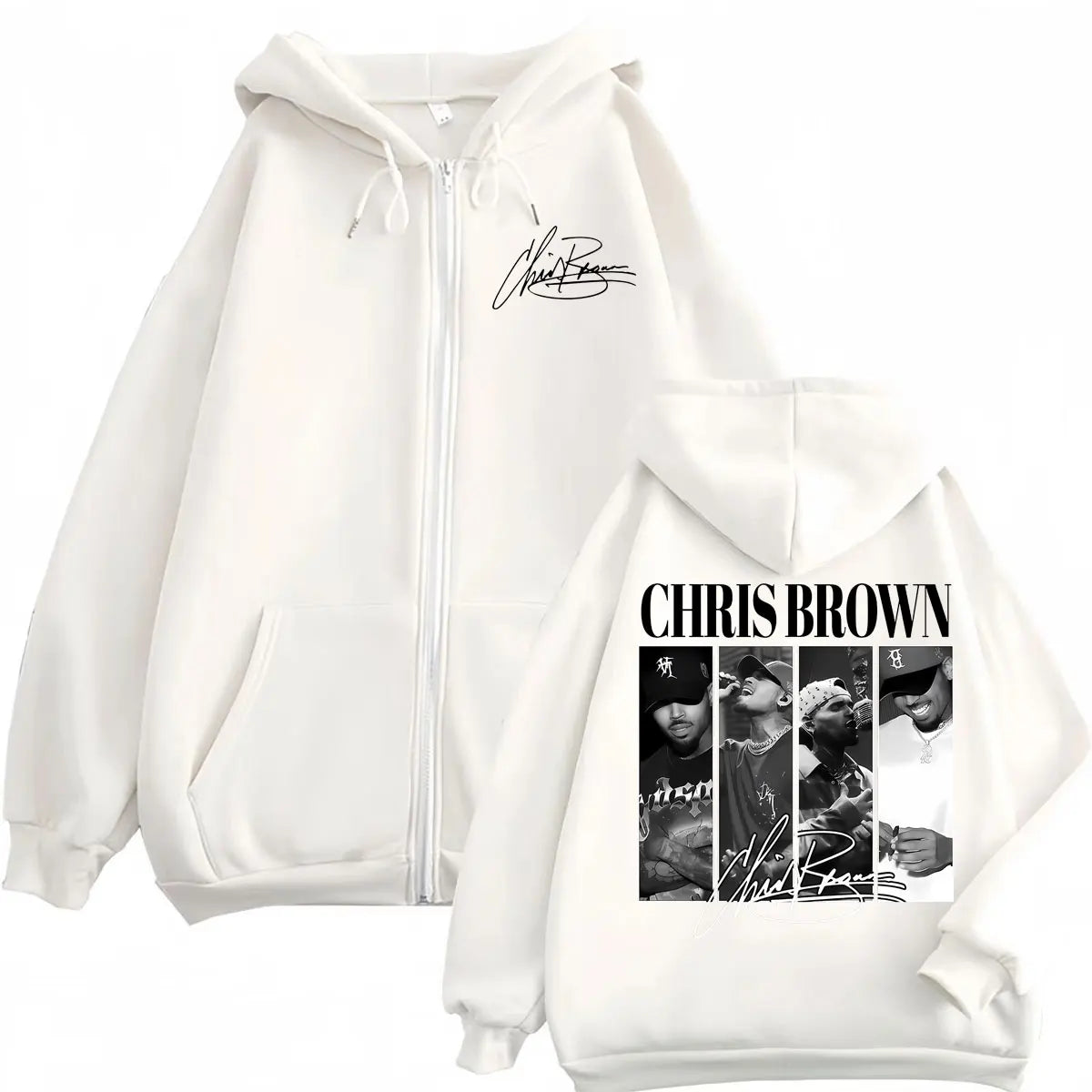 Dshztooma Chris Brown Graphic Zip-Up Hoodie - Fleece Streetwear