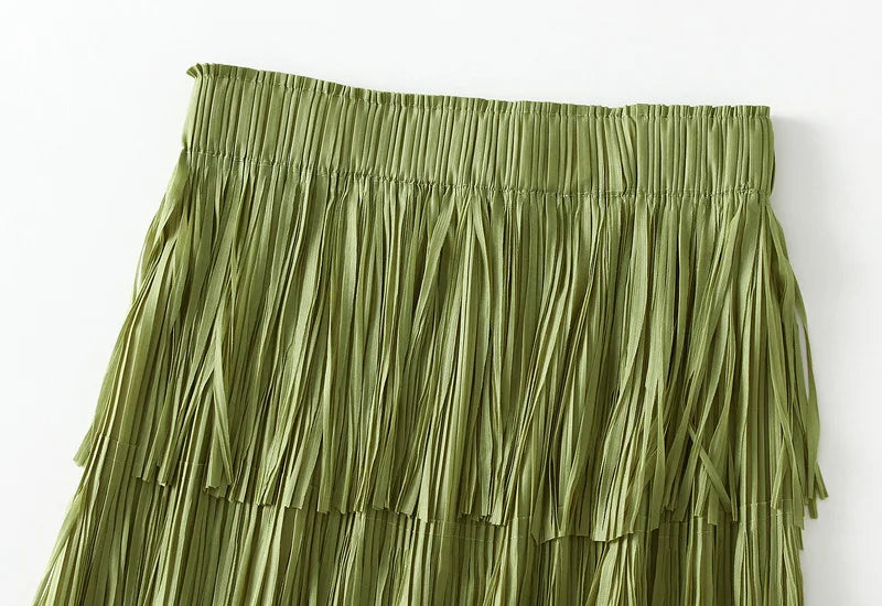 Luxury Multi Solid Colors Pleated Skirt for Women's Large Hem Folds A-line Skirts Female 2025 Loose Fashion Skirts Casual 0666