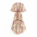 Boho Queens  Women Hollow Out Sexy Beach Dress Bohemian Lady Short Sleeve High-Low Rayon Summer Boho Dresses Robe
