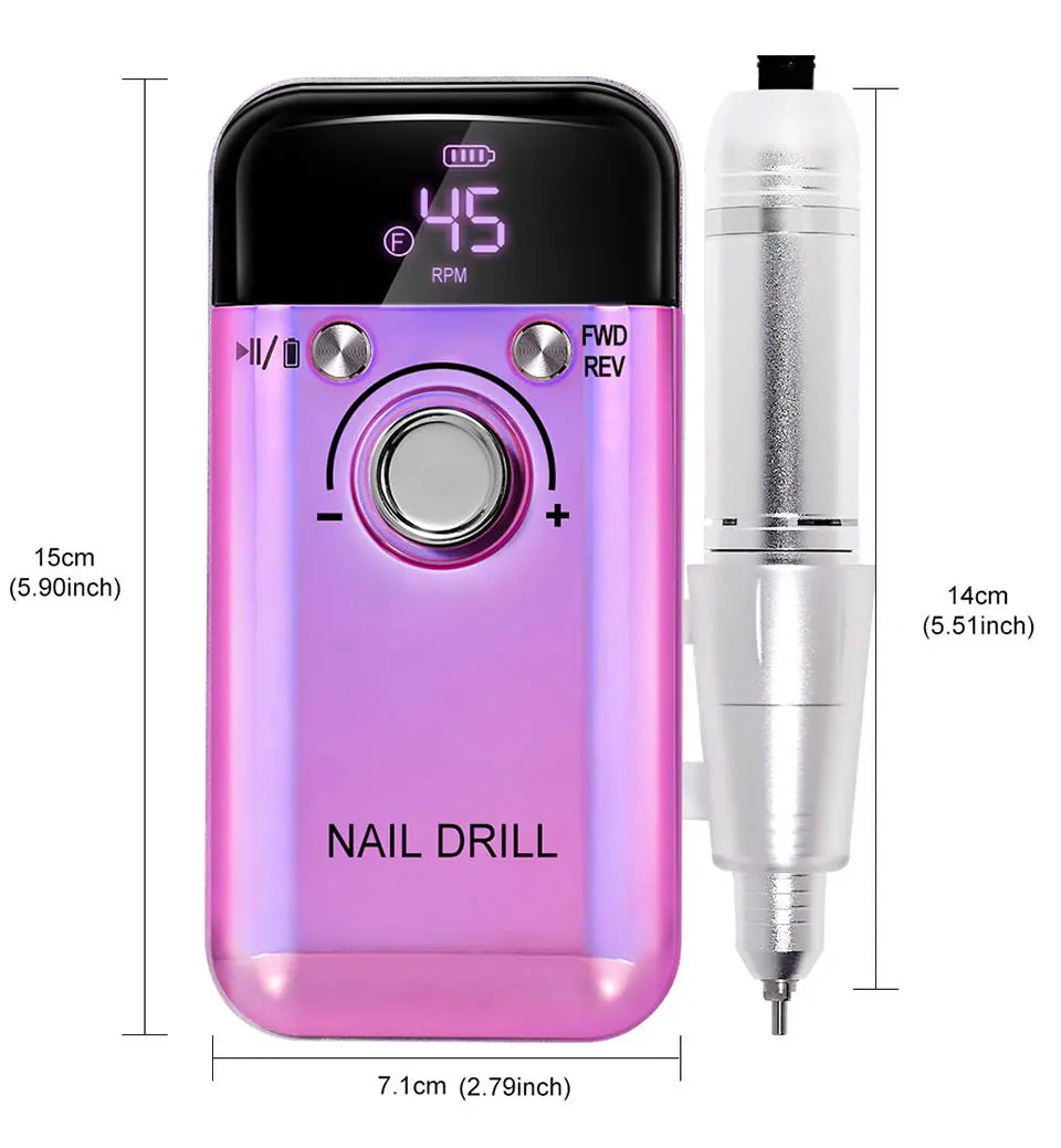 45000RPM Electric Nail Drill Machine Professional Nail Drills for Gel Nails Polish Rechargeable Portable Nail File Manicure Tool