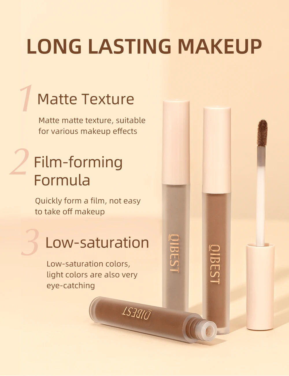 QIBEST 8 Color Matte Liquid Eyeshadow Set Long Lasting Waterproof Eye Shadows Quick-drying Nude White Eyeshadow Makeup Cosmetics